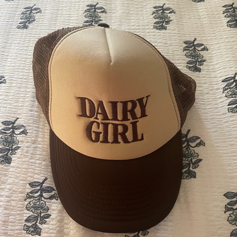 Dairy Girl Embroidered Trucker Hat - Brown/Cream